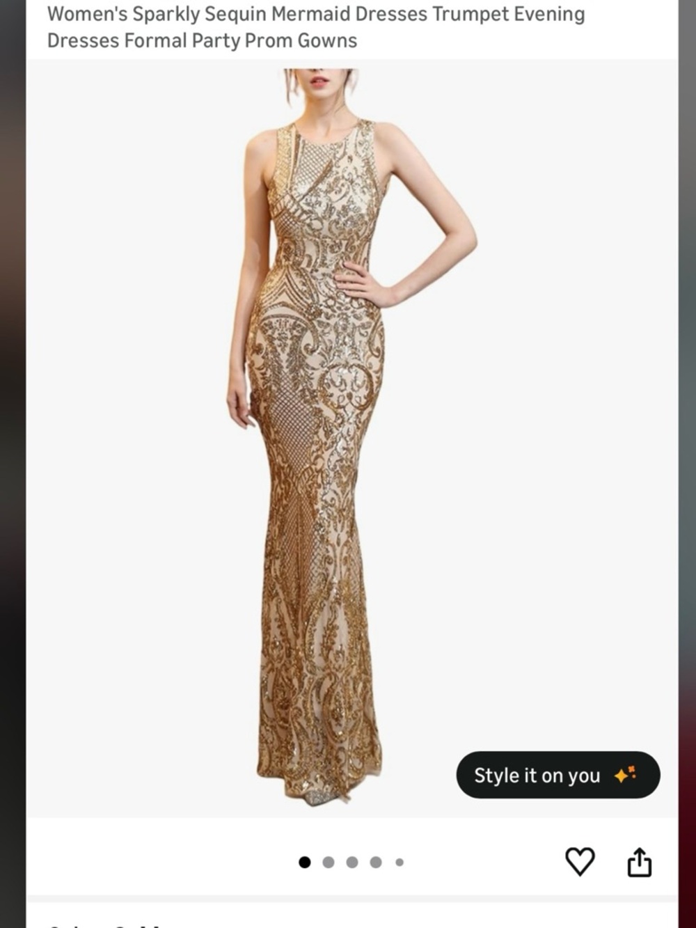 Sparkling Gold Sequin Mermaid Evening Dress